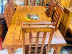 Teak Heavy Modern Buffet Dining Table With 6 Chairs