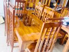 Teak Heavy Modern Buffet Dining Table with 6 Chairs--::---