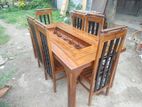 Teak Heavy Modern Buffet Dining Table with 6 Chairs Set