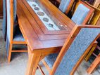 Teak Heavy Modern Buffet Dining Table With 6 Cushioned Chairs "6x3"