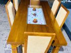 Teak Heavy Modern Buffet Dining Table With 6 Full Cushioned Chairs