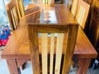 Teak Heavy Modern Buffet Dining Table with 6 Two Tone Chairs