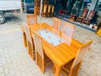 Teak Heavy Modern Buffet Dining Table with 6 Two Tone Chairs