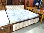 Teak Heavy Modern Buttons Cushioned Bed 72x72