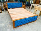 Teak Heavy Modern Buttons Cushioned Box Bed 60x72