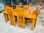 Teak Heavy Modern Dining Table with 6 Chairs 6x3