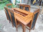 Teak Heavy Modern Dining Table With 6 Chairs 6x3ft