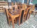 Teak Heavy Modern Dining Table with 6 Chairs 6x3ft