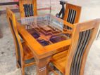 Teak Heavy Modern Dining Table with 6 Chairs -- 6x3ft