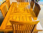 Teak Heavy Modern Dining Table with 6 Chairs 6x3ft