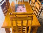 Teak Heavy Modern Dining Table with 6 Chairs::-::