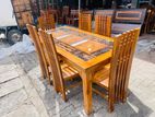 Teak Heavy Modern Dining Table with 6 Chairs::-::-: