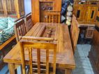 Teak Heavy Modern Dining Table With 6 Chairs----