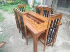 Teak Heavy Modern Dining Table With 6 Chairs--