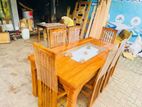 Teak Heavy Modern Dining Table with 6 Chairs