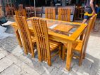 Teak Heavy Modern Dining Table with 6 Crown Chairs