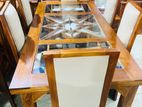 Teak Heavy Modern Dining Table with 6 Cushioned Chairs 6x3