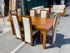 Teak Heavy Modern Dining Table with 6 Cushioned Chairs