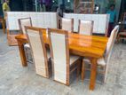 Teak Heavy Modern Dining Table with 6 Cushioned Chairs