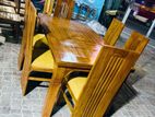 Teak Heavy Modern Dining Table with 6 Cushioned Chairs