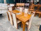 Teak Heavy Modern Dining Table with 6 Cushioned Chairs