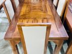 Teak Heavy Modern Dining Table with 6 Cushioned Chairs