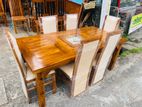 Teak Heavy Modern Dining Table with 6 Cushioned Chairs