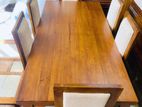 Teak Heavy Modern Dining Table with 6 Cushioned Chairs