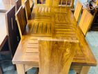 Teak Heavy Modern Dining Table with 6 Full Wooden Chairs