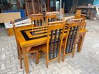 Teak Heavy Modern Dining Table with 6 Two Tone Chairs