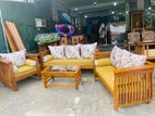 Teak Heavy Modern Ex Large Floral Pillows Melon Sofa with Glass Stool