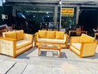 Teak Heavy Modern Ex Large Indian Sofa with Glass Stool