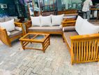 Teak Heavy Modern Ex Large Melon Sofa with Glass Stool