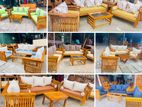 Teak Heavy Modern Ex Large Melon Sofa with Glass Stool^^**^