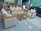 Teak Heavy Modern Full Cushioned Indian Box Sofa with Glass Stool:://::