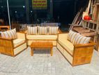 Teak Heavy Modern Full Cushioned Indian Sofa with Glass Stool