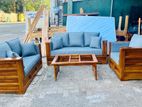 Teak Heavy Modern Full Cushioned Indian Sofa with Glass Stool