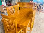 Teak Heavy Modern Glass Top Dining Table with 6 Chairs