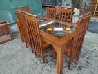 Teak Heavy Modern Glass Top Dining Table with 6 Chairs