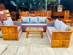 Teak Heavy Modern Indian Box Sofa With Glass Stool