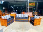 Teak Heavy Modern Large Indian Sofa with Glass Stool