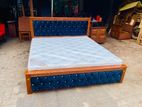 Teak Heavy Modern Royal Buttons Cushioned Bed 72x72