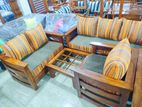 Teak Heavy Modern Sofa with Glass Stool