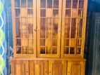 Teak Heavy Modern Three Door Display Cupboard