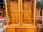 Teak Heavy Modern Two Door Display Cupboard