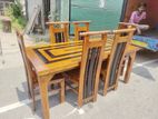 Teak Heavy Modern Two Tone Dining Table with 6 Chairs