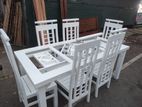 Teak Heavy Modern White Paint Dining Table with 6 Chairs