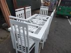 Teak Heavy Modern White Paint Dining Table with 6 Chairs