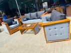 Teak Heavy Royal Buttons Cushioned Indian Sofa with Glass Stool