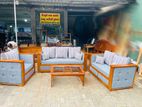 Teak Heavy Royal Elegant Buttons Cushioned Indian Sofa with Glass Stool